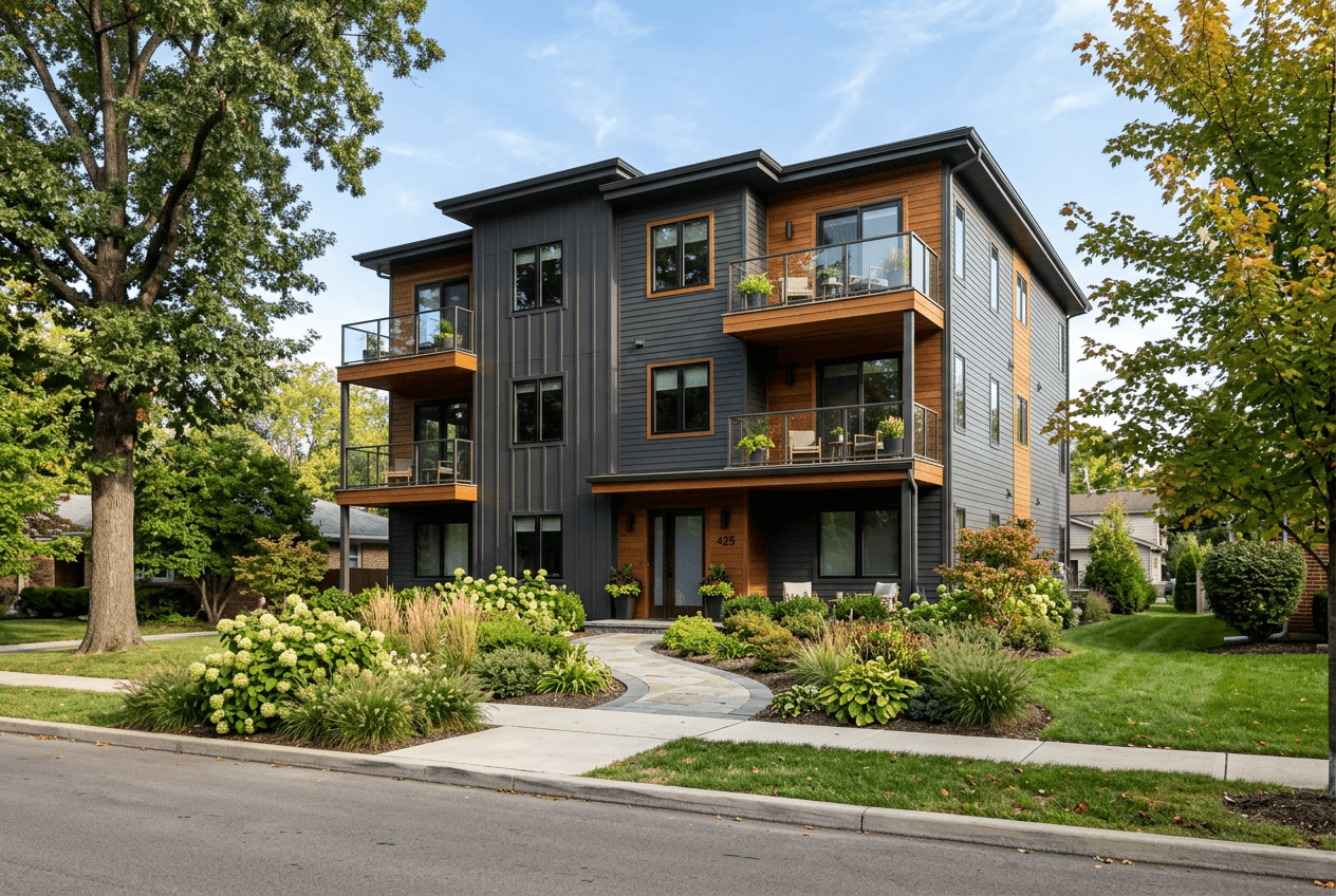 Contemporary apartment building with balconies